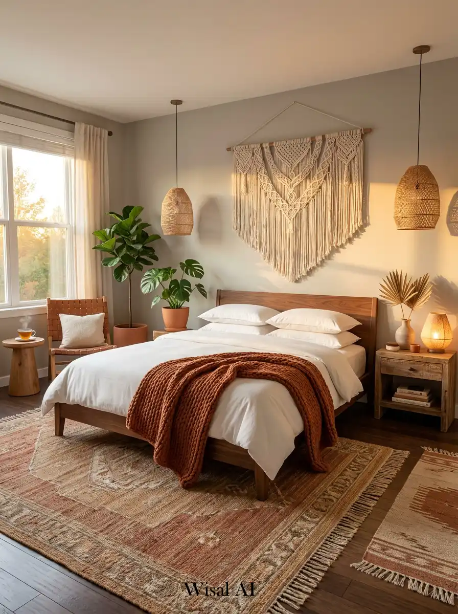 7.Elegant BOHO Bedroom Idea: The Terra Cotta Sunset Retreat