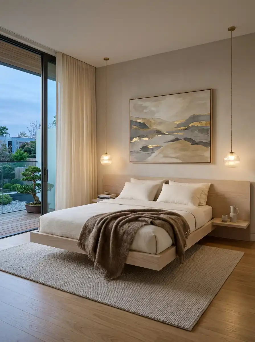 5. Floating Minimalism: A Sleek Cozy Bedroom Idea