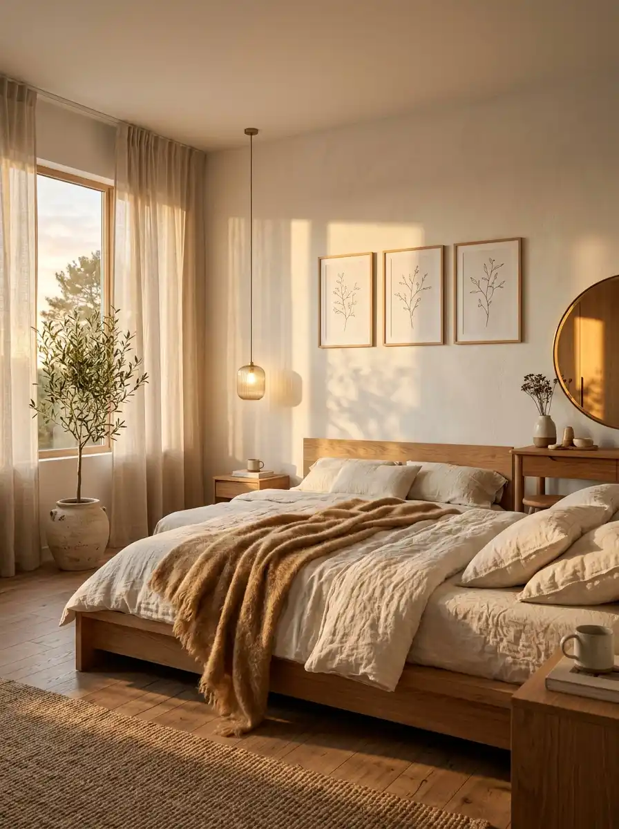 7. Golden Hour Serenity: Cozy Bedroom Idea with Natural Glow