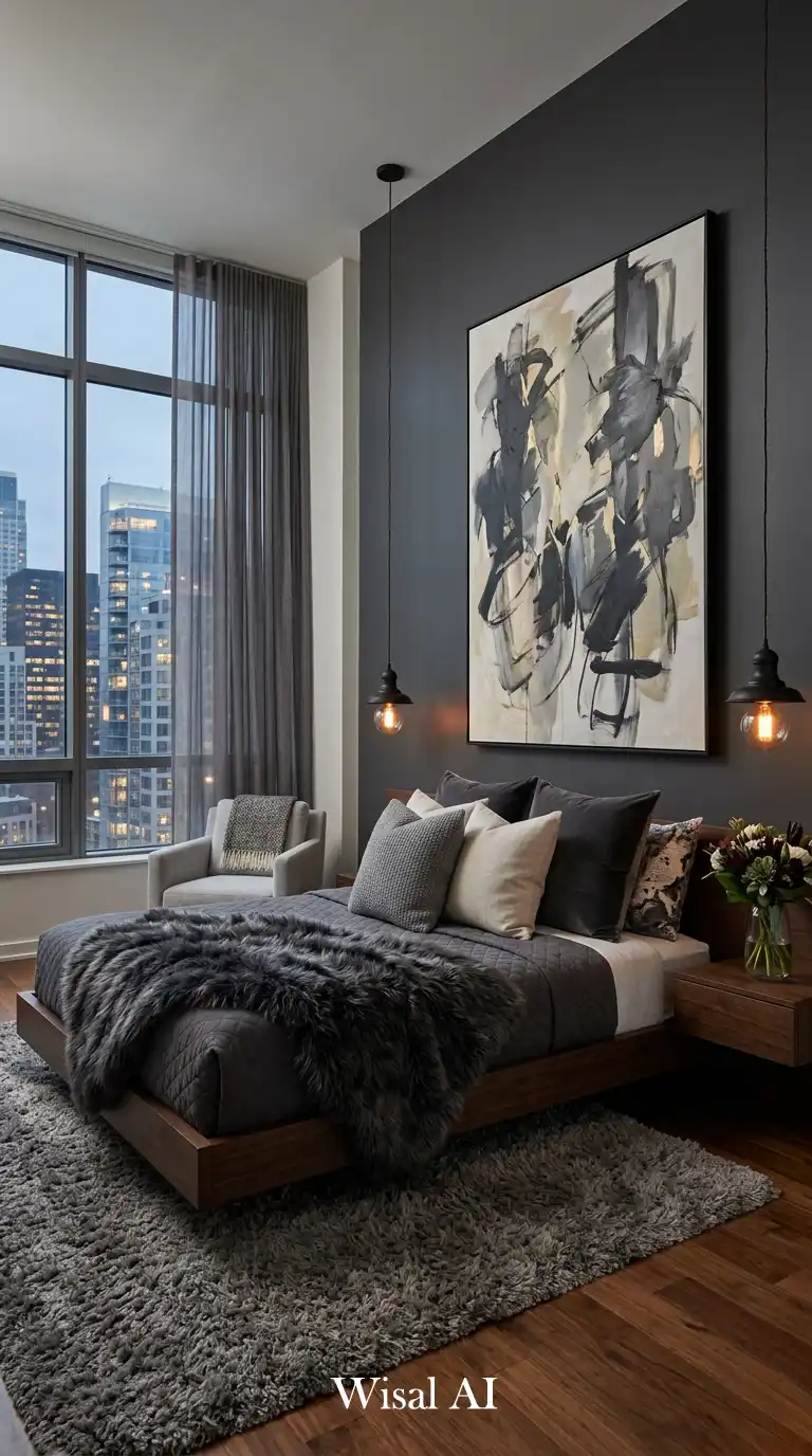 11.Gray Bedroom Idea: Urban Loft Retreat