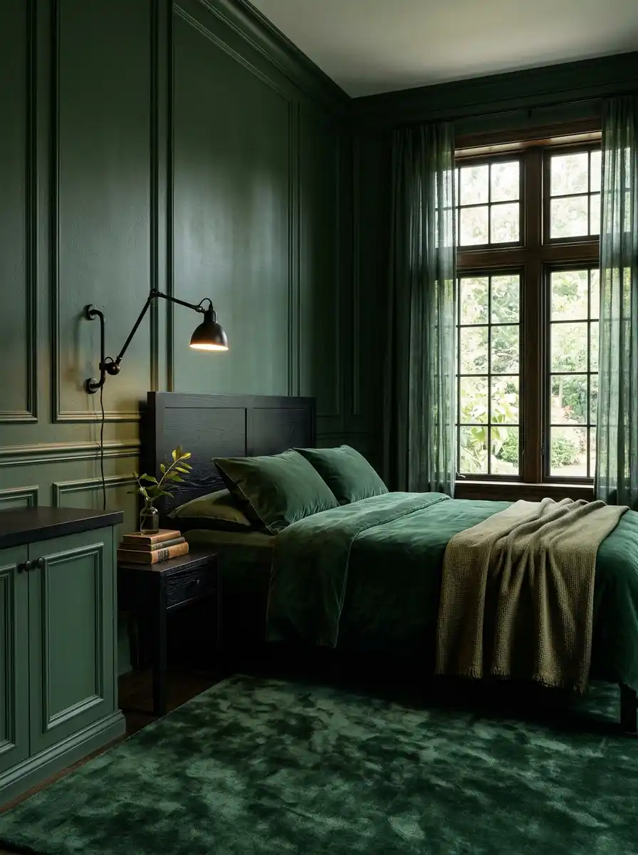 17.Historic Panel Walls and Velvet Textures (Green Bedroom Ideas)