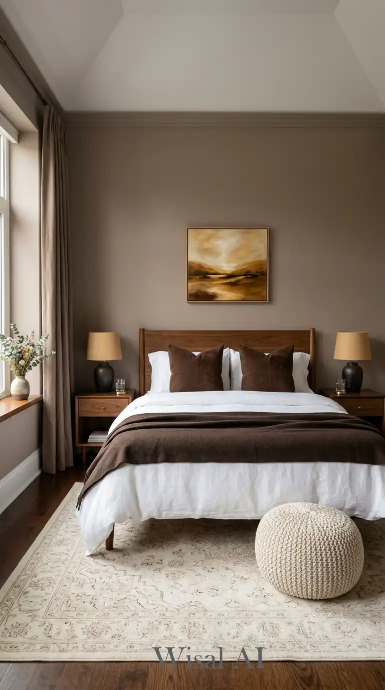 20.Hotel-Grade Comfort: A Symmetrical Luxury Brown and White Bedroom Concept