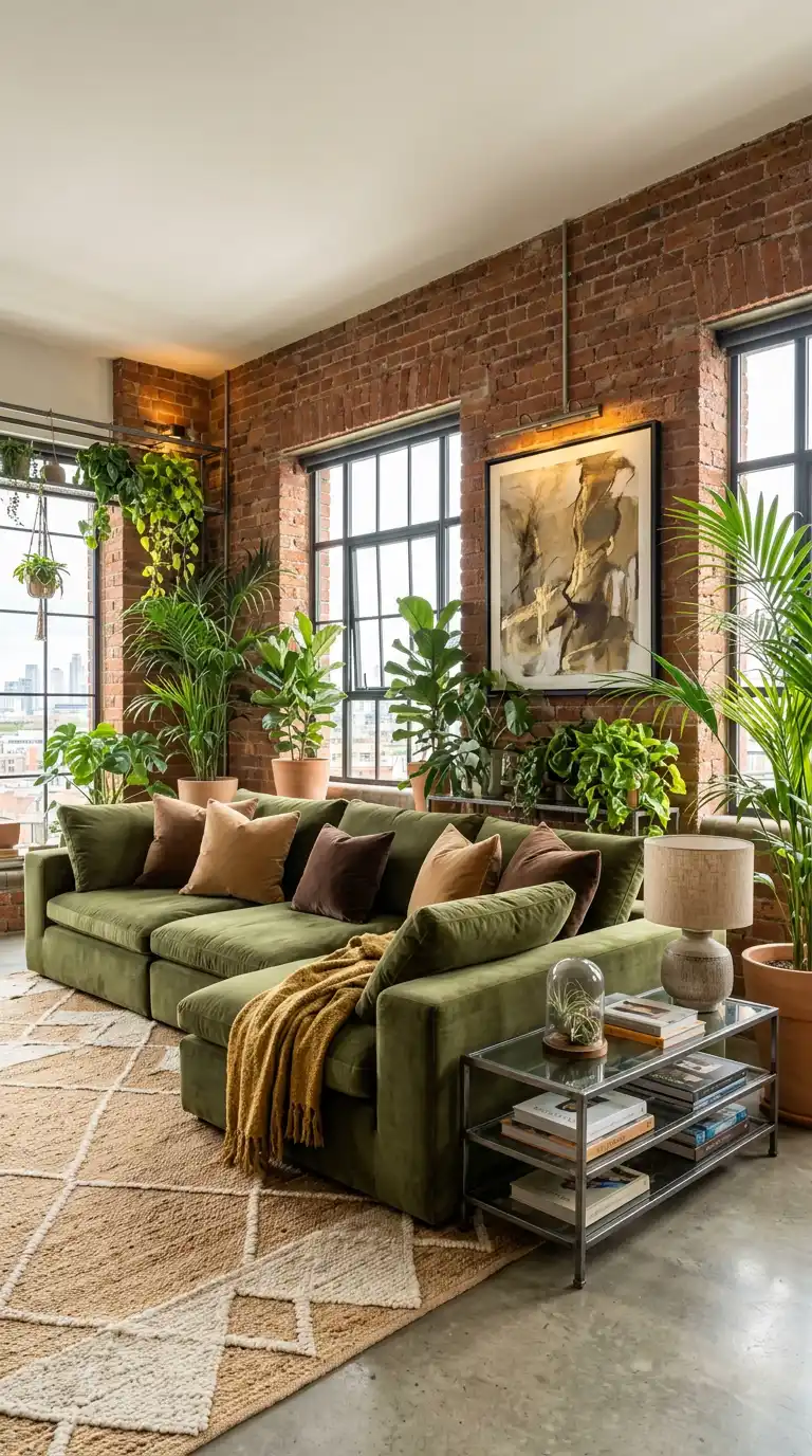 20.Olive Green Sofa Living Room Ideas for Large Open Lofts