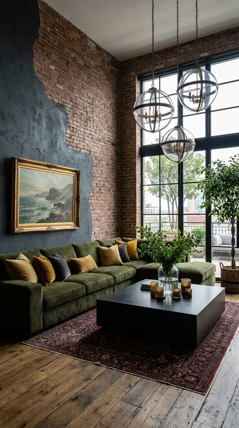 30.Living in Art: Designing an Urban Oasis Around an Iconic Olive Green Sofa
