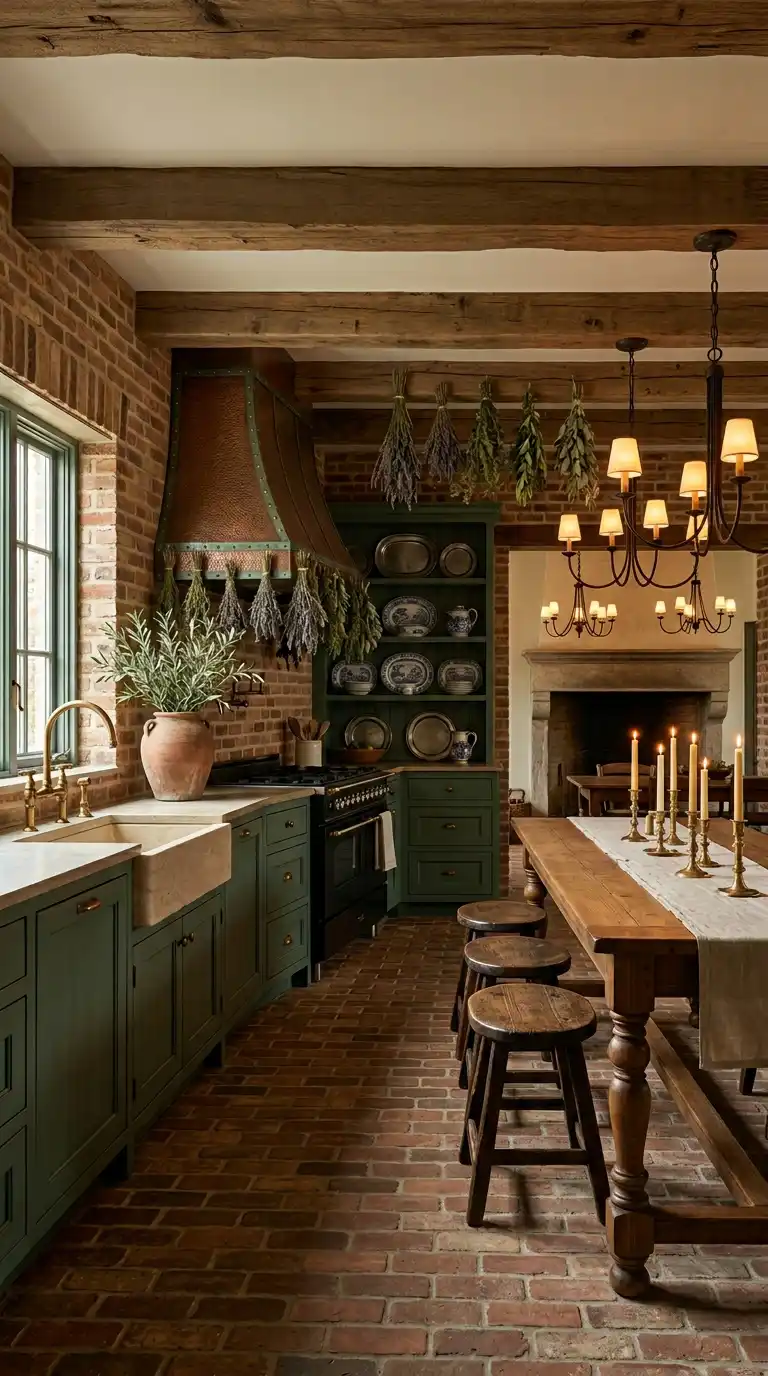 13.Luxury Rustic Kitchen Idea: Verdigris Green and Aged Copper