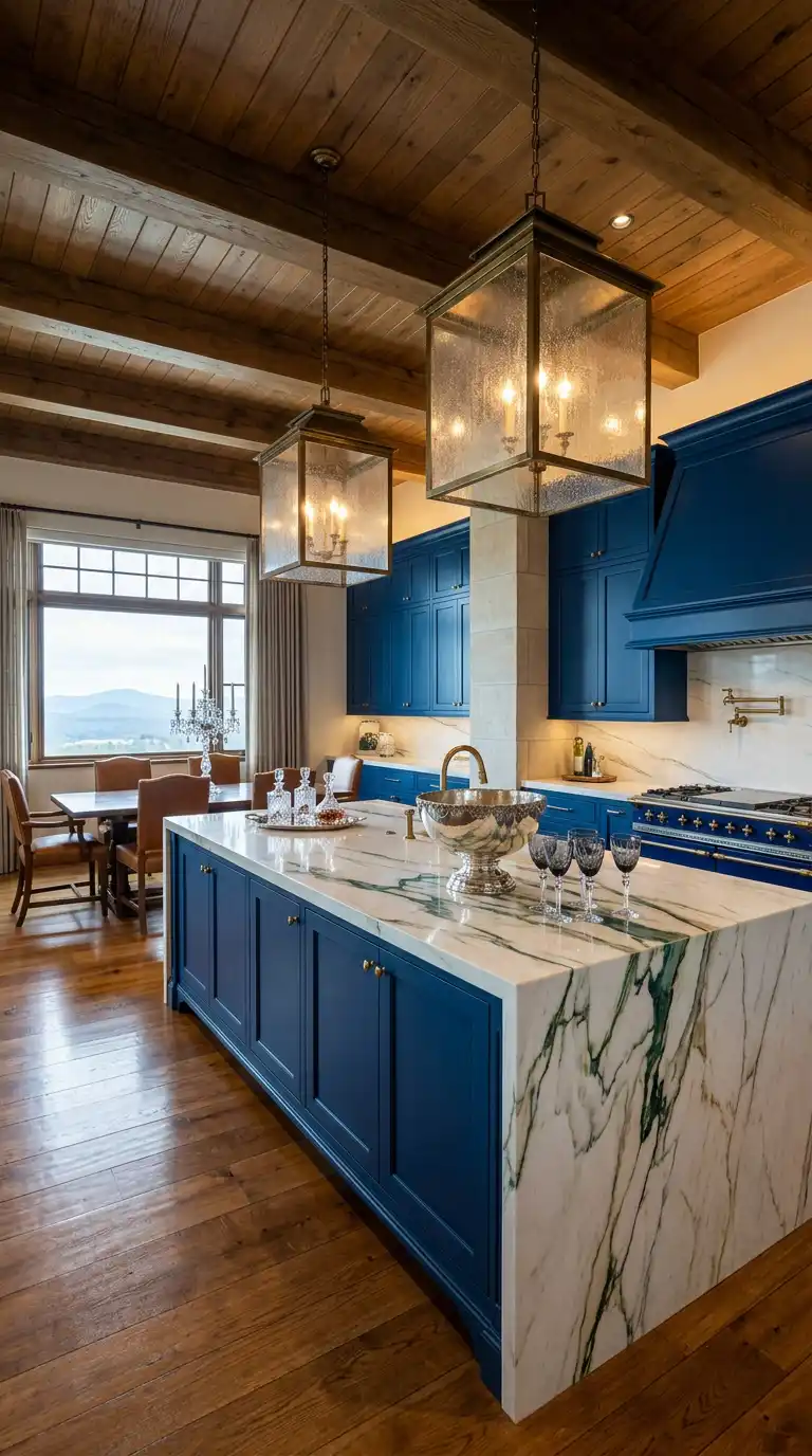 17.Sapphire Blue and Polished Quartzite Luxury Rustic Kitchen