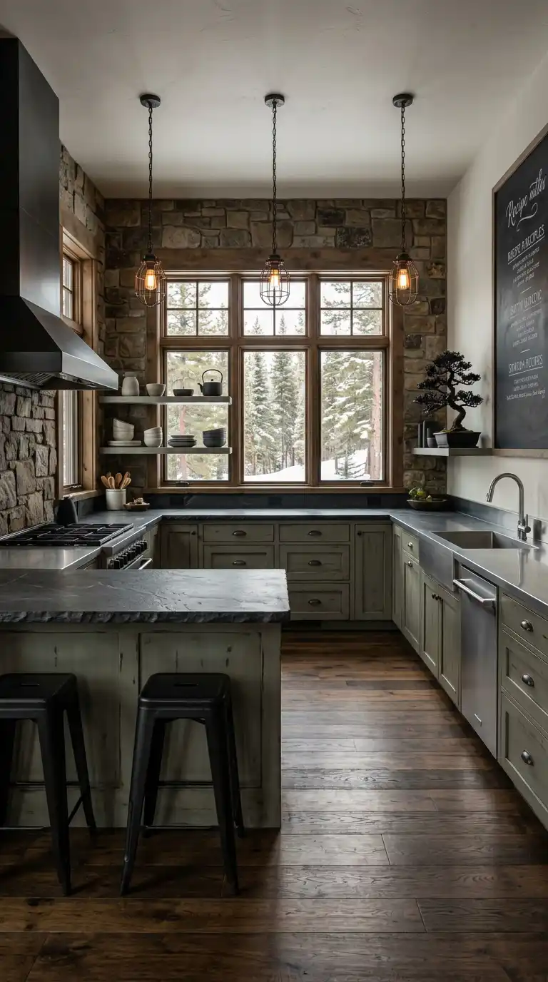 16.Slate and Green-Grey Luxury Rustic Kitchen Retreat