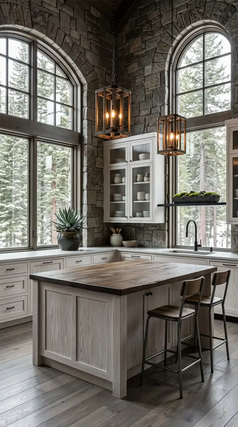 18.Whitewashed Cedar and Dark Oak Luxury Rustic Kitchen Idea