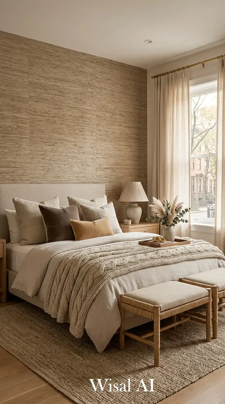 17.A Masterclass in Neutral Layering beige Bedroom Idea