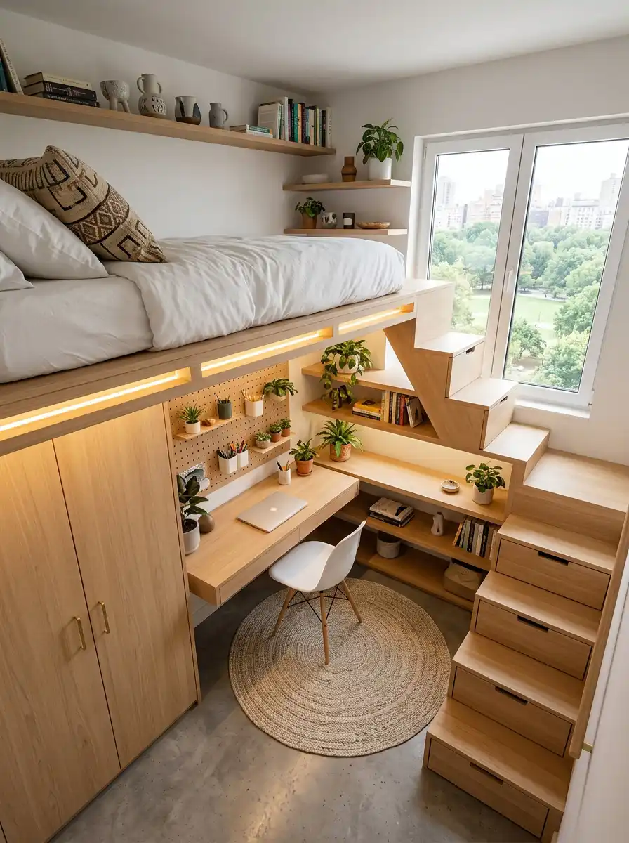 32.Maximalist Functionality with an Integrated Desk and Storage - Small Bedroom Idea
