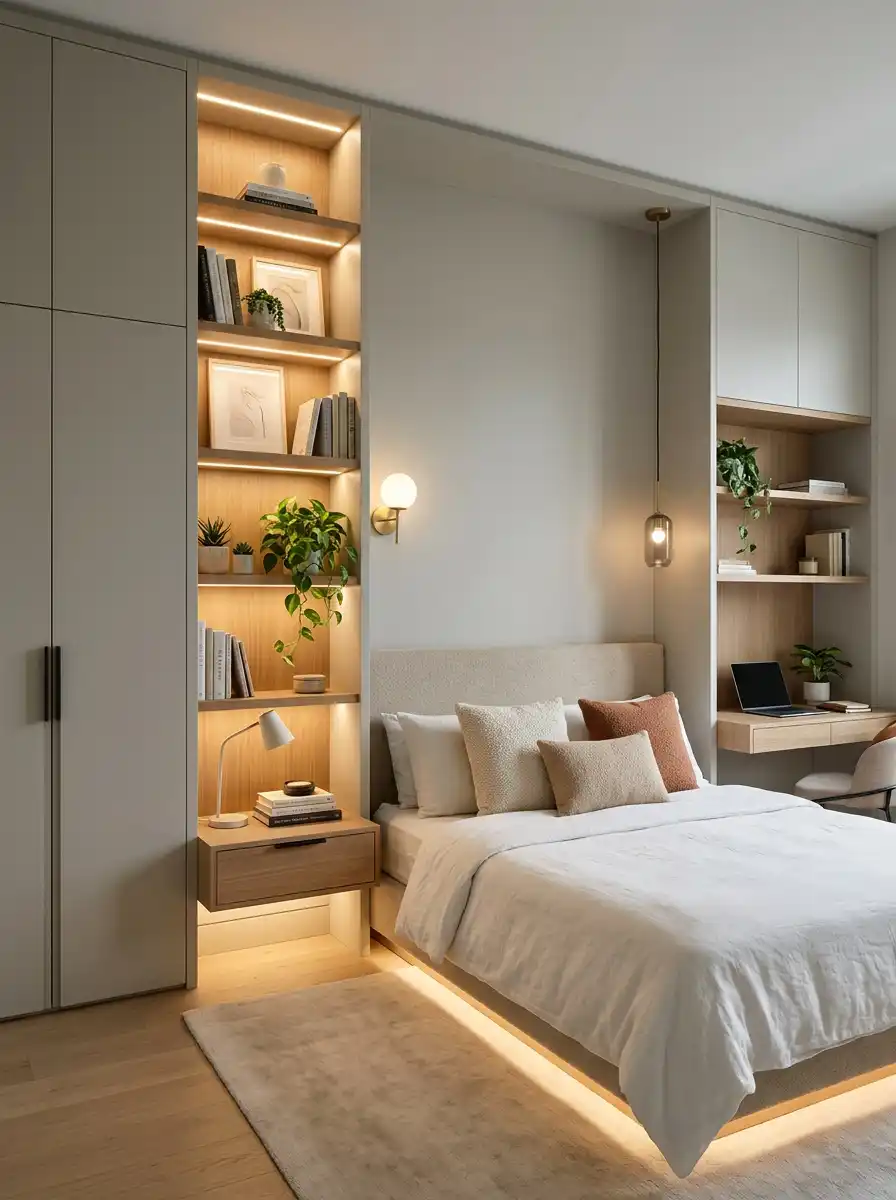 23.Maximizing Height with this Vertical Storage Small Bedroom Idea