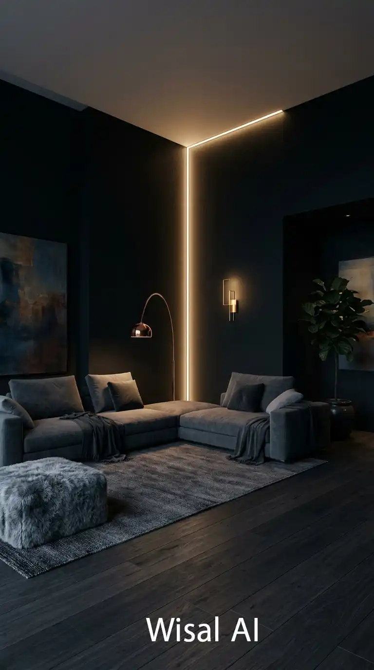 5.Minimalist Light Architecture in a Dark Moody Living Room