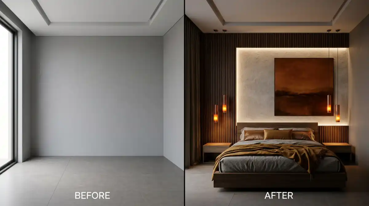 22.Modern Minimalist Bedroom Idea Before and After: The Ultimate Luxury Glow-Up