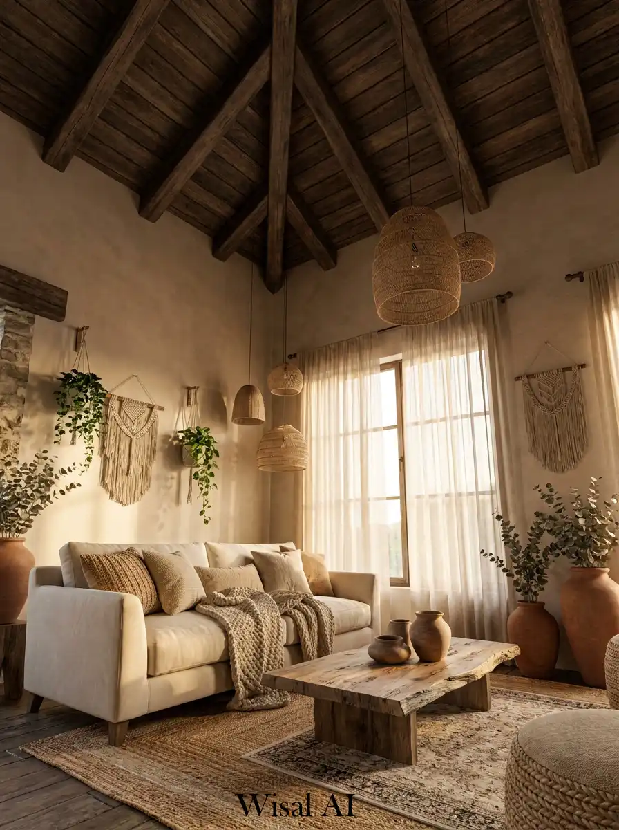 4.Modern Rustic Boho Living Room Design for Social Comfort