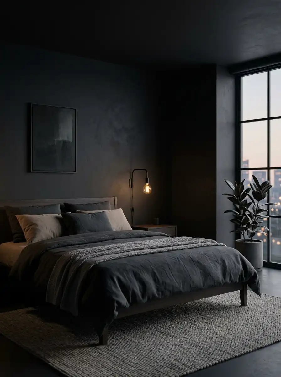 22.Modern Serenity: Reimagining Minimalism in the Ultimate Dark Cozy Bedroom Design