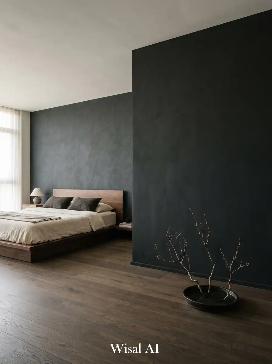 19. Negative Space in a Dark Japandi Bedroom  The Emptiness Is Intentional