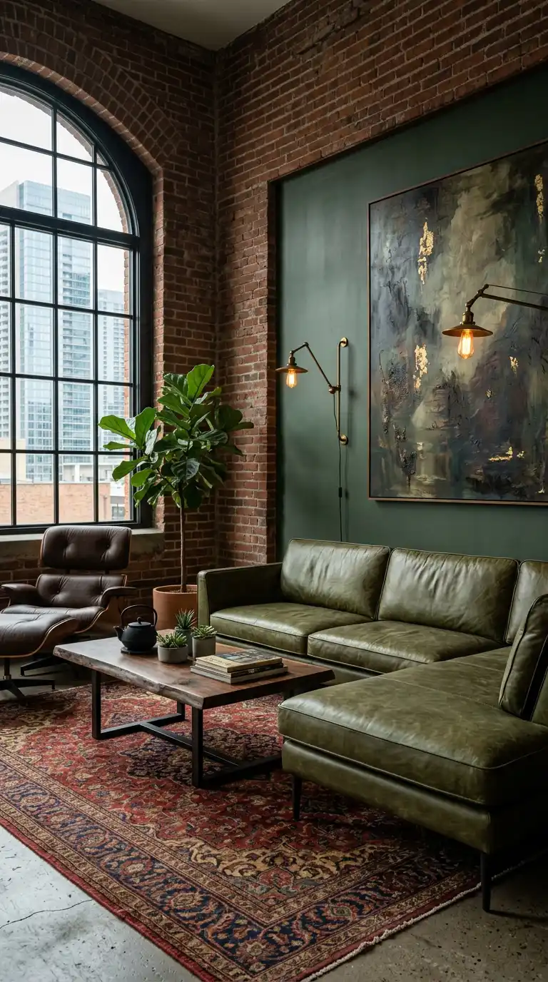 3.Olive Green Sofa Living Room Ideas for the Art-Driven Home