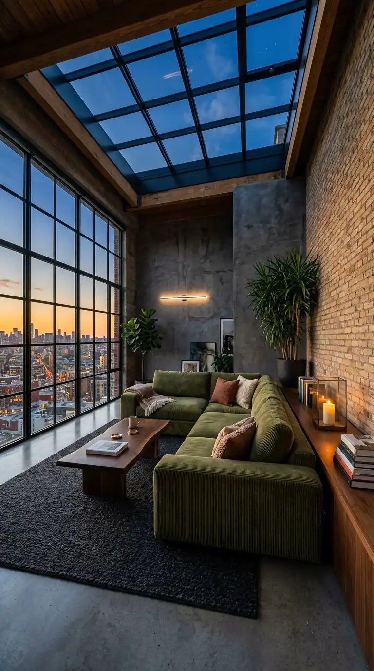 1.Olive Green Sofa Living Room Ideas: The Twilight Loft Elevation