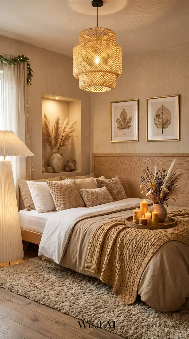 15.Modern Woven Warmth beige Bedroom Idea