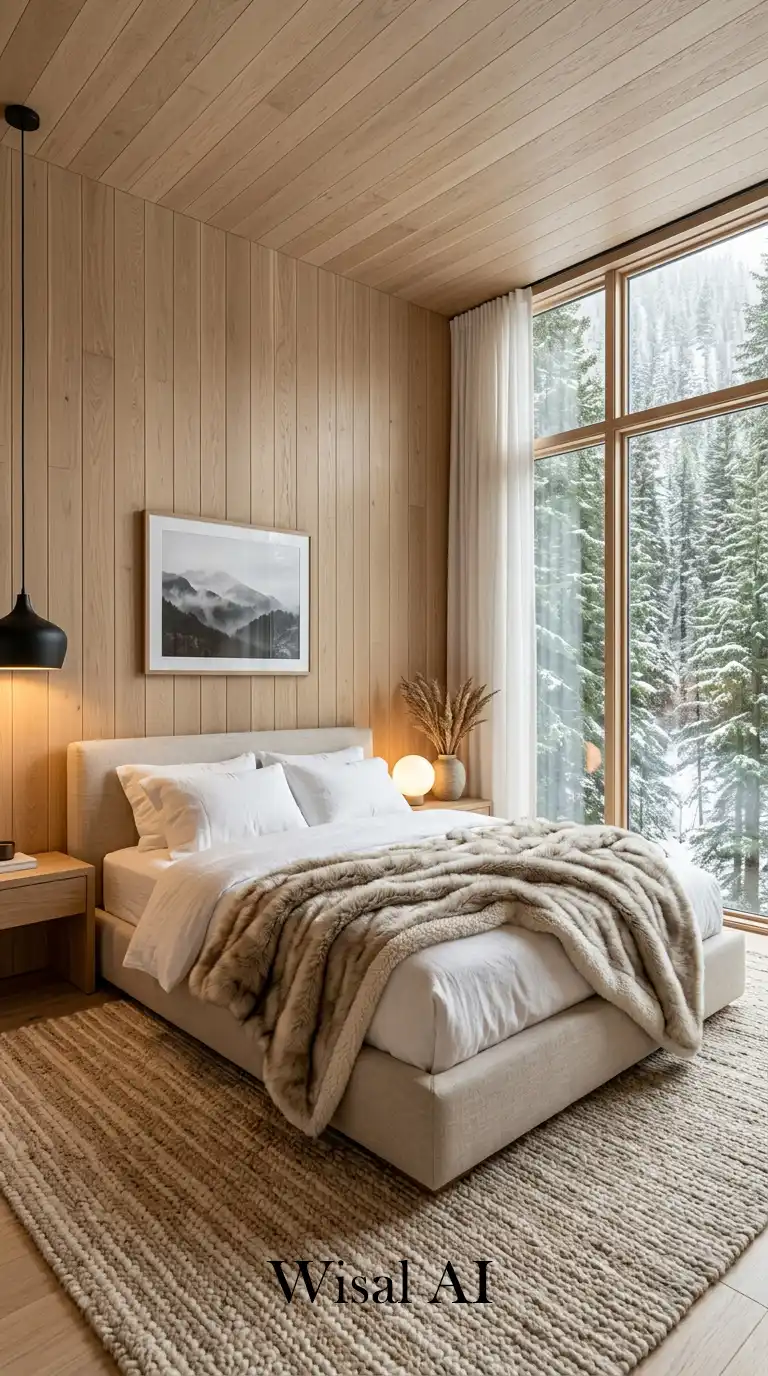 Pure Light and Vertical Oak Paneling: A Minimalist Cozy Bedroom Idea You Will Love