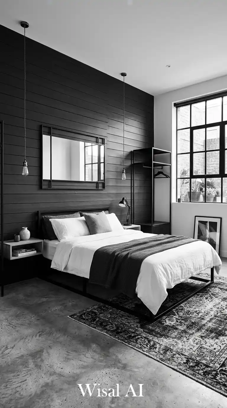 Raw and Refined: The Ultimate Industrial Black and White Bedroom Idea