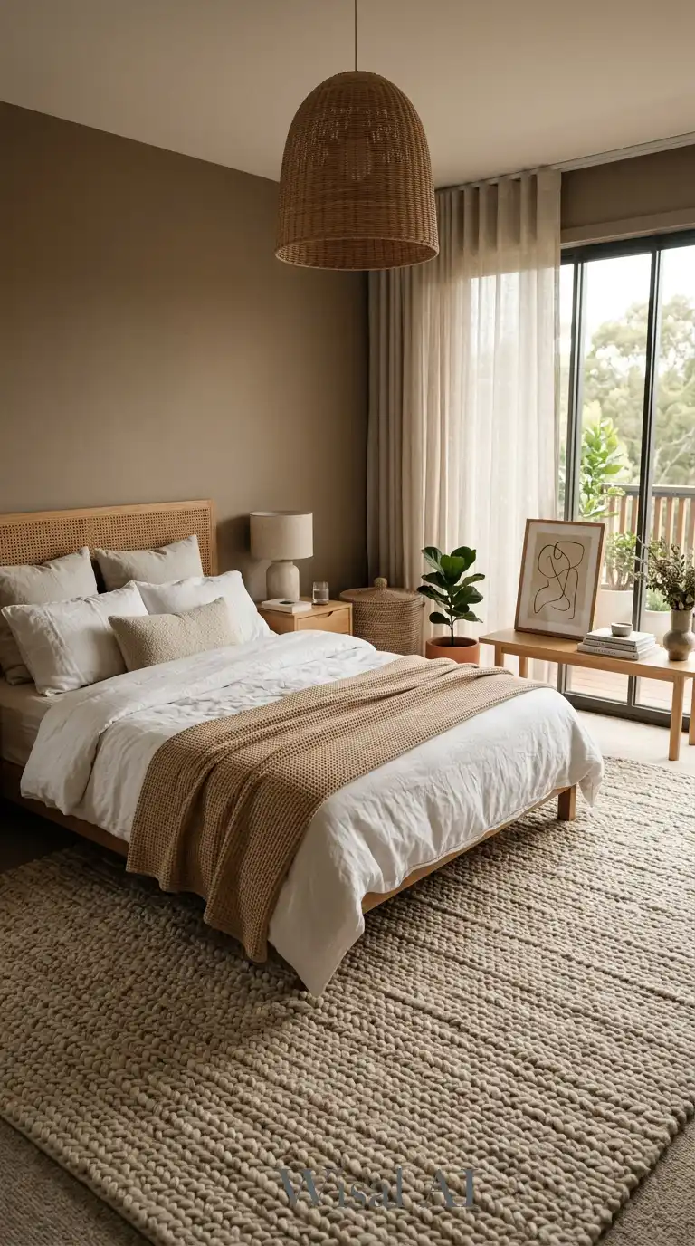 7.Raw Luxury: Intertwining Textures in a Luxury Brown and White Bedroom