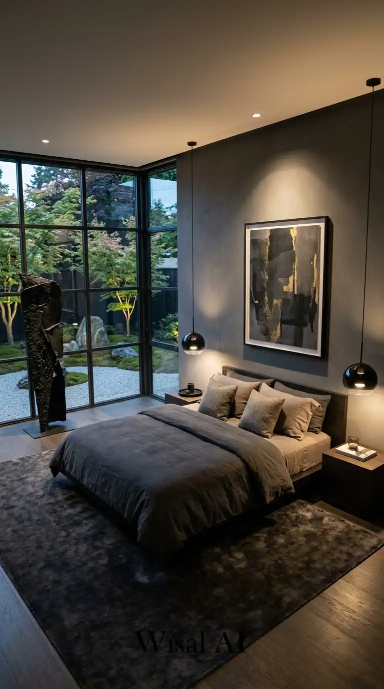 Redefining Modern Minimalism with an Artistic and Gallery-Style Cozy Bedroom Idea