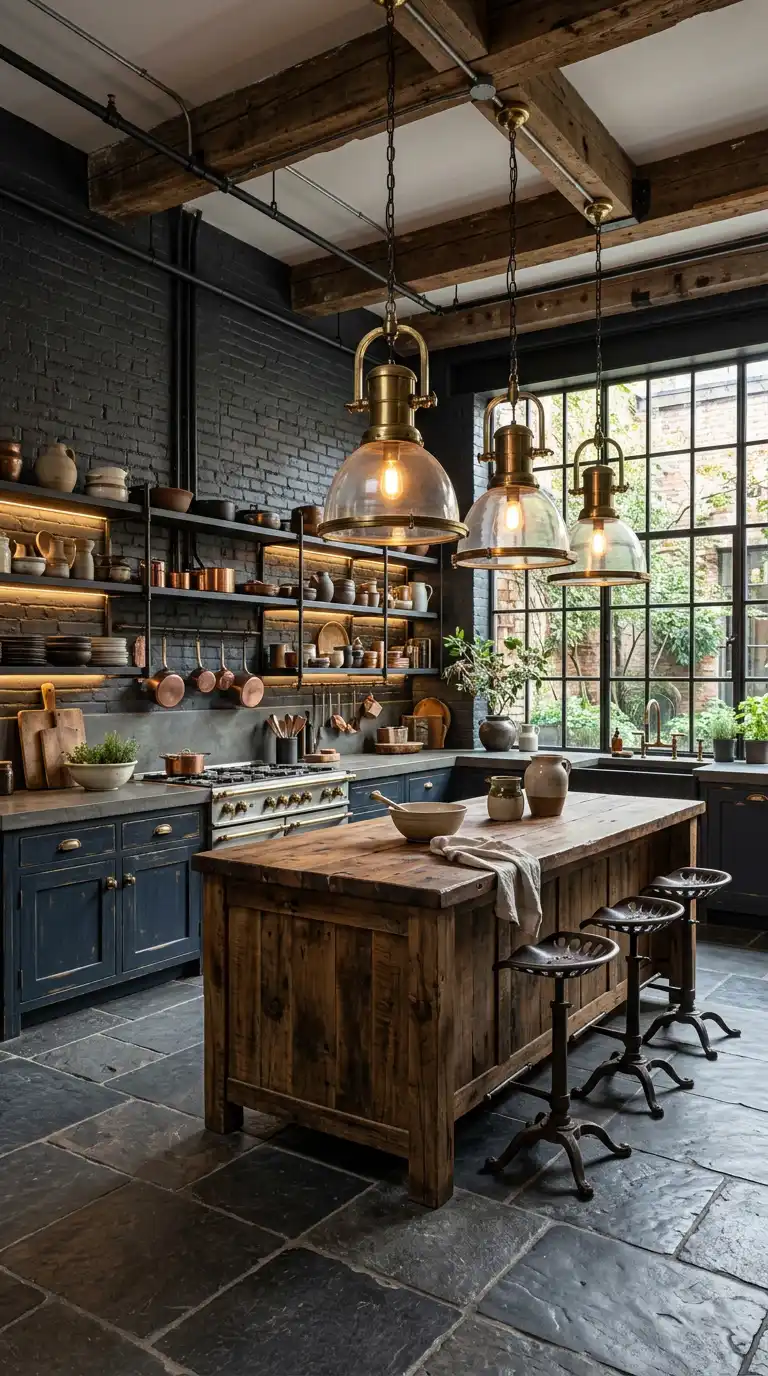 8. The Slate and Brass Vault Luxury Rustic Kitchen Idea