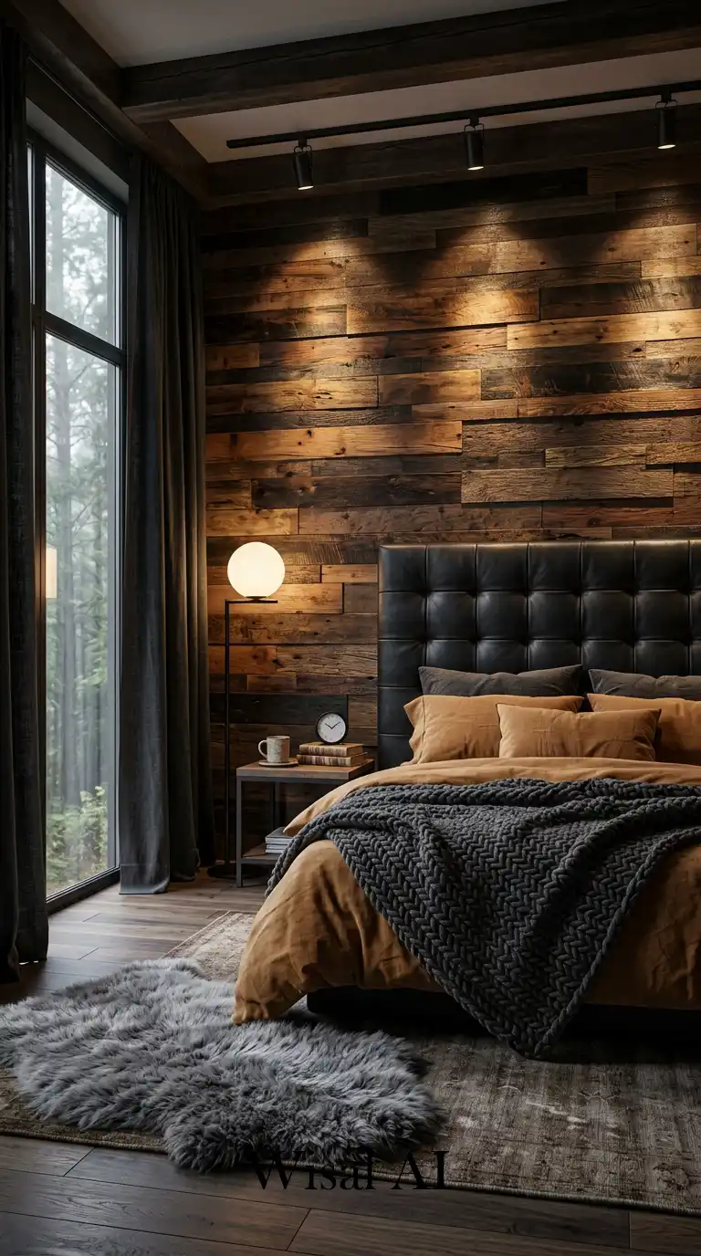 Rustic Warmth Meets Urban Sophistication: A Timeless Cozy Bedroom Idea for Relaxing