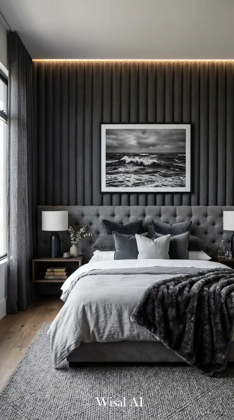 12.Sea-Inspired Gray Bedroom Idea: Moody Ocean Sanctuary