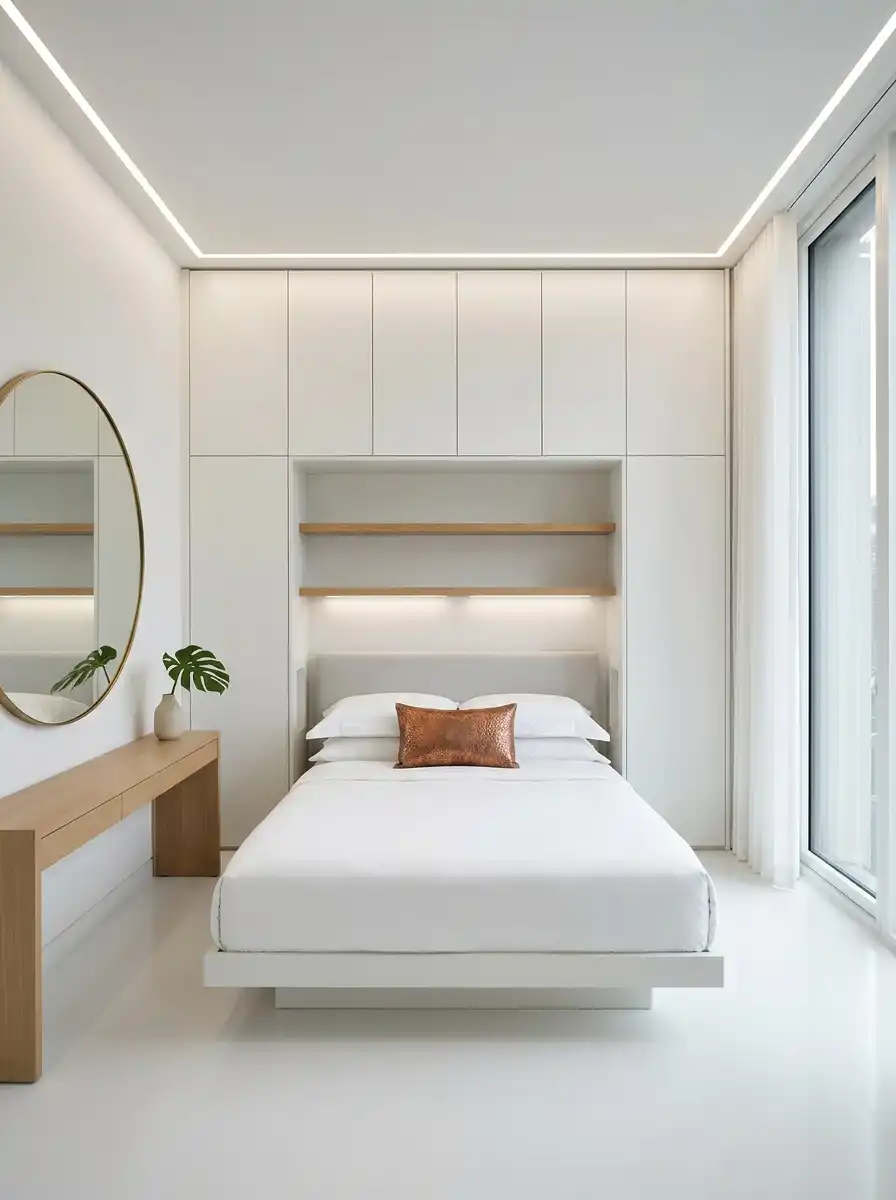 34.Seamless, Hidden Storage in a Small Bedroom Idea
