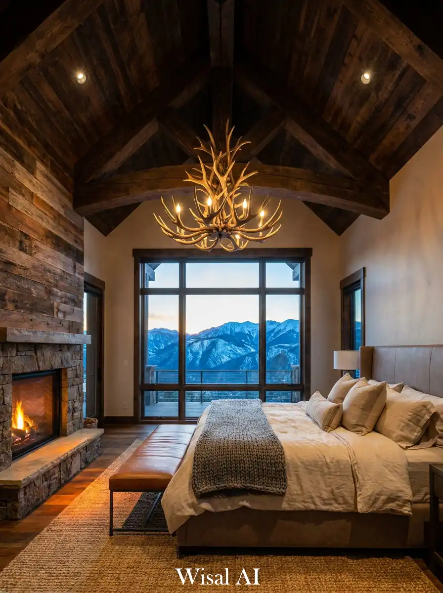 15.Small Rustic Bedroom Ideas: High-Contrast Cozy