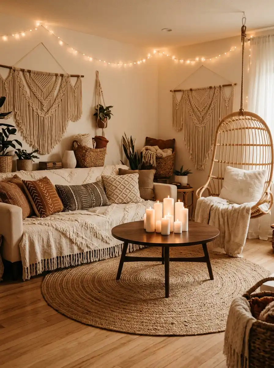 38.The Boho-Chic Retreat: Cozy Living Room Idea