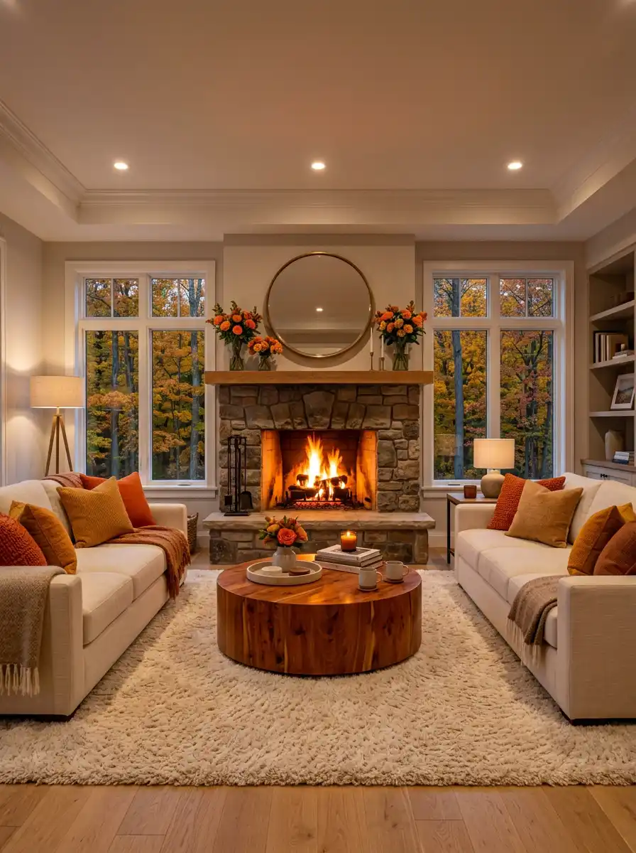 27.The Fireside Symmetry Suite: A Cozy Living Room Idea