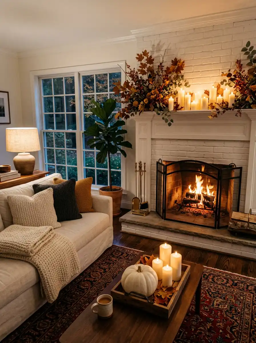 28. The Modern Hearth and Harvest: A Cozy Living Room Idea