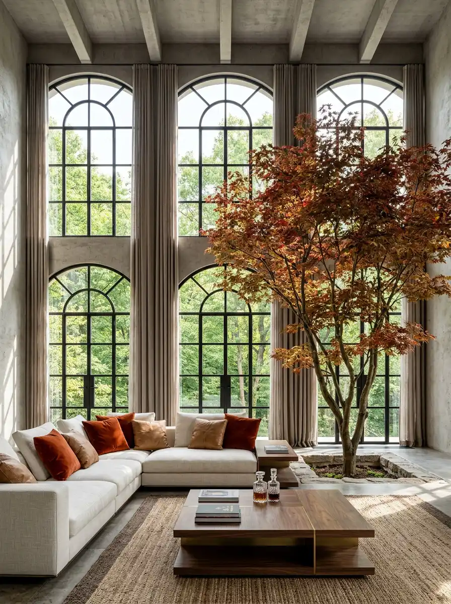 25. The Stone and Steel Industrial Atrium : 2026 Stunning Living Room Idea