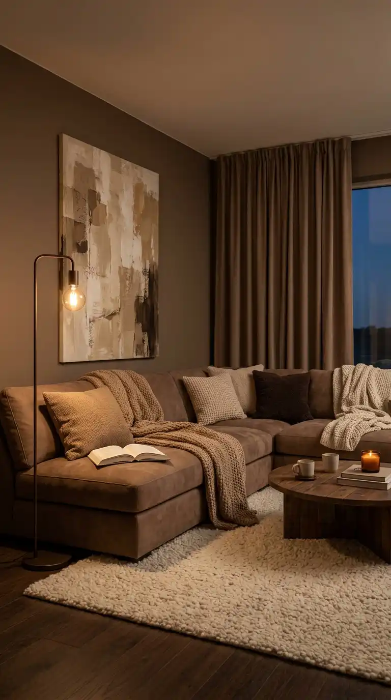 7. The Taupe Suede Retreat: Moody Cozy Noir