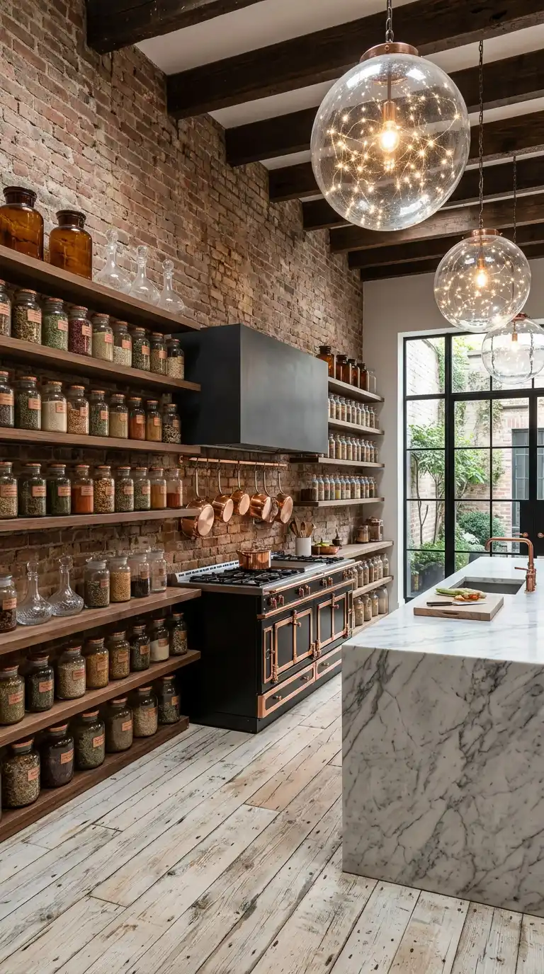 4. Historic Brick and Copper Luxury Rustic Kitchen Idea