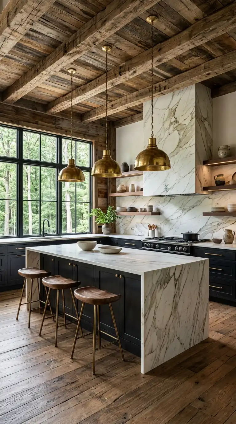 6. The White Marble Monolith Luxury Rustic Kitchen Idea