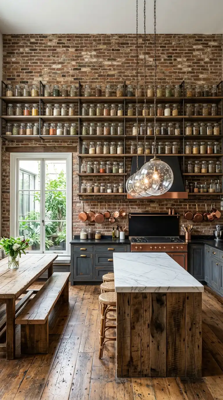 10. Reclaimed Brick Market Luxury Rustic Kitchen Idea