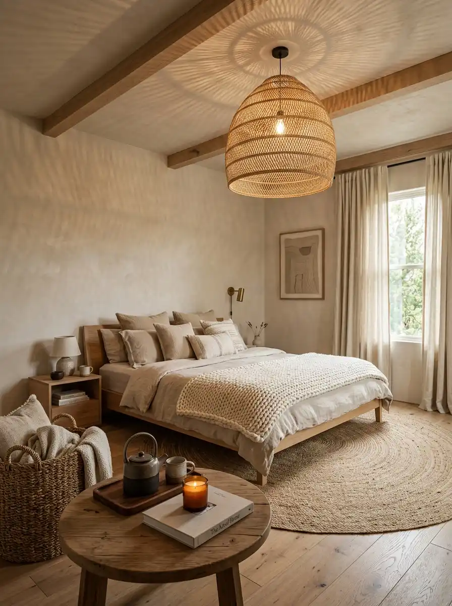 8. The Woven Dream: A Cozy Bedroom Idea with Rattan Accents