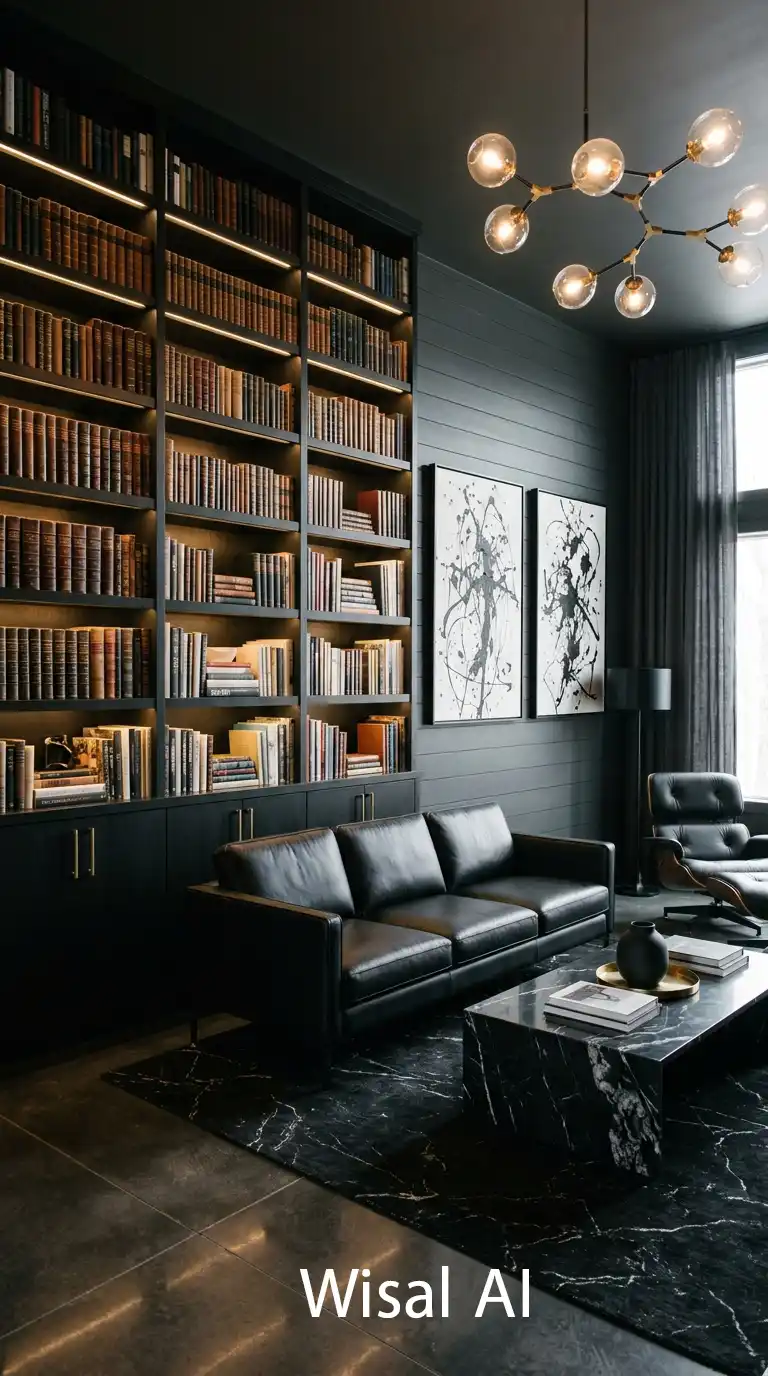 23.Timeless Elegance: A Library-Inspired Dark Moody Living Room for 2026