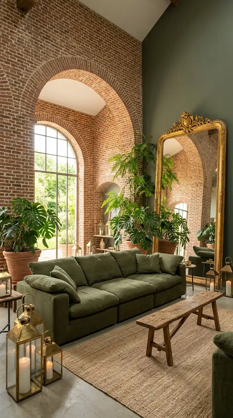 4.Timeless Elegance: Olive Green Sofa Living Room Ideas with Gold Accents