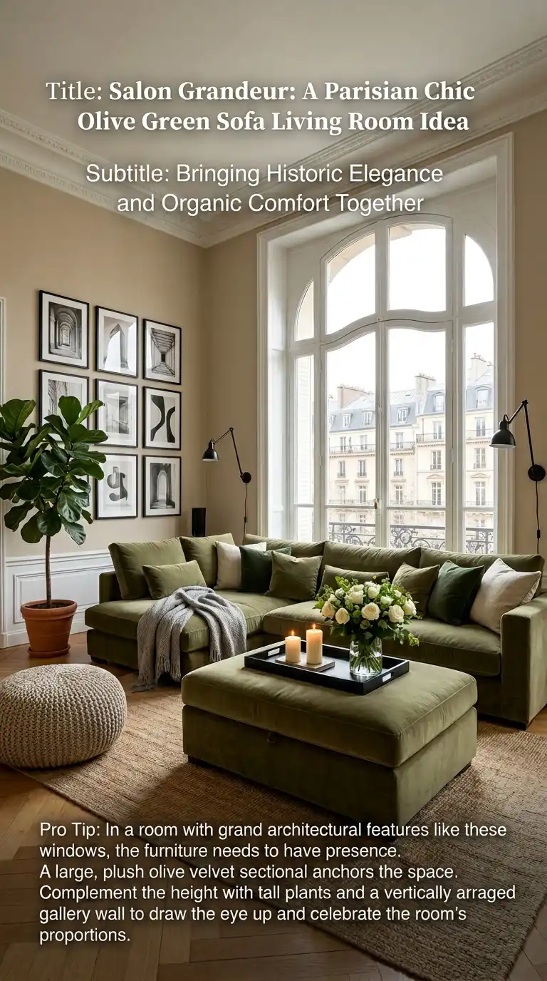 24.Timeless Grandeur: Bringing a Parisian Touch to Your Home with an Olive Green Sofa Sectional