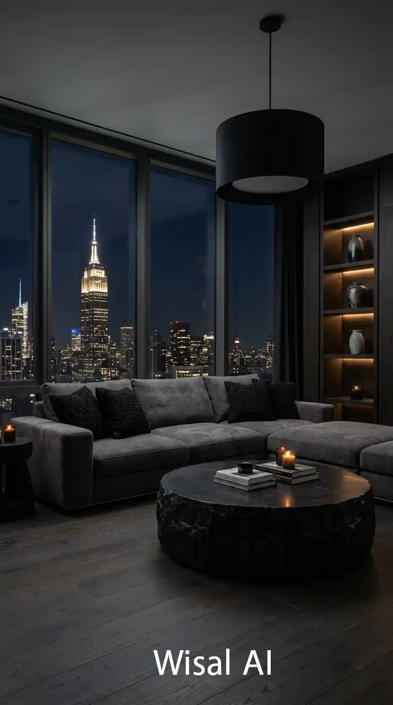 6.Urban Penthouses and the Dark Moody Living Room Aesthetic
