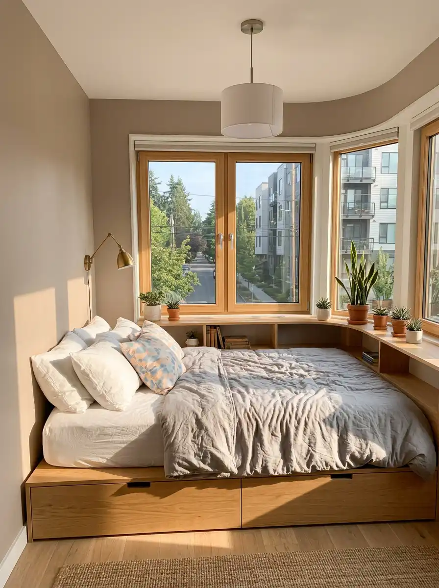 29.Utilizing a Bay Window in a Small Bedroom Idea