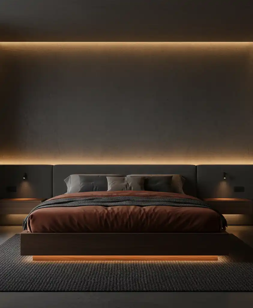 "The Future of Sleep: 20+ Stunning Designs Blending Grey Concrete with Warm Ember Fabrics."
