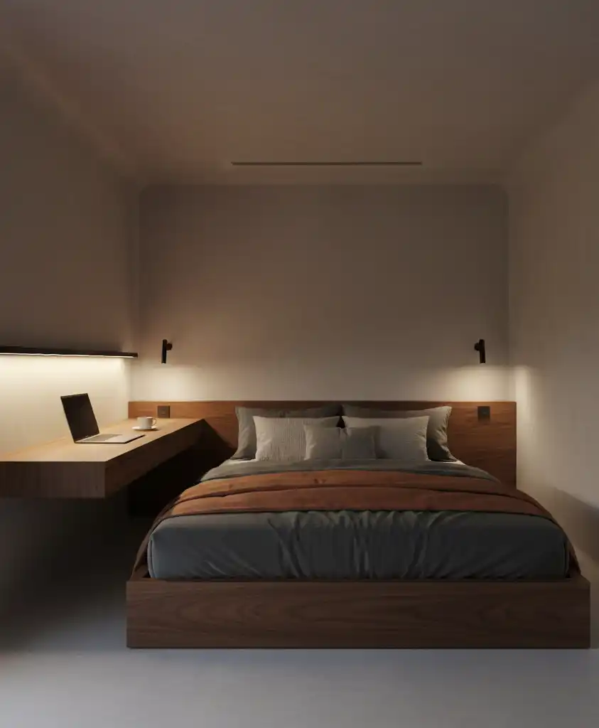 "The Future of Sleep: 20+ Stunning Designs Blending Grey Concrete with Warm Ember Fabrics."