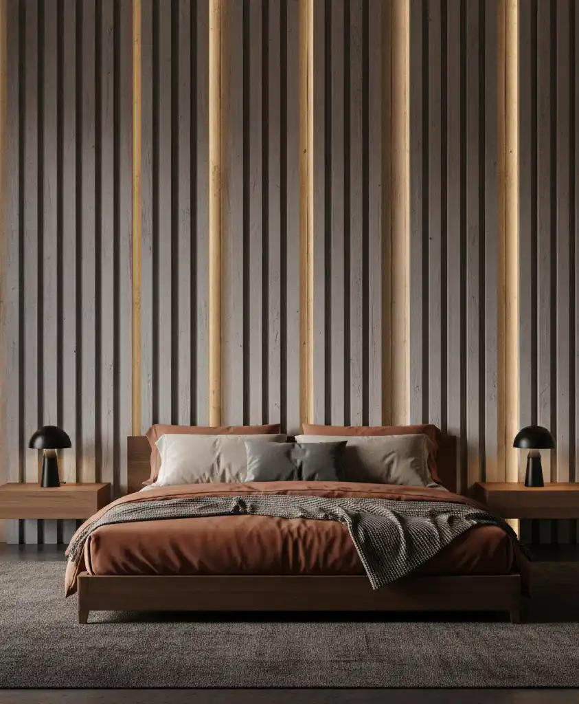 "The Future of Sleep: 20+ Stunning Designs Blending Grey Concrete with Warm Ember Fabrics."