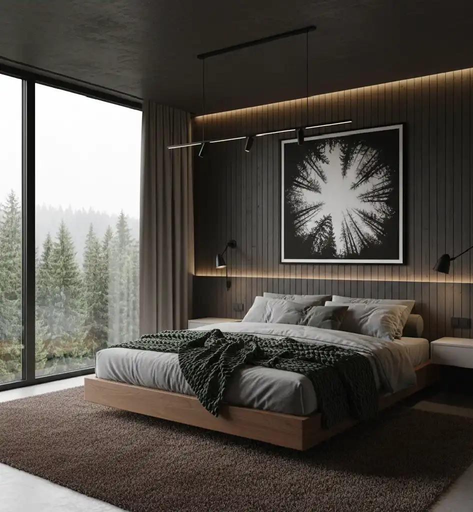 20+ Moody Sanctuary Designs: Mastering the Art of Dark Minimalist & Biophilic Bedrooms